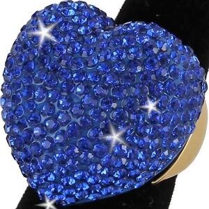 BLING Heart BLUE Crystal Pave Dome Cocktail Ring